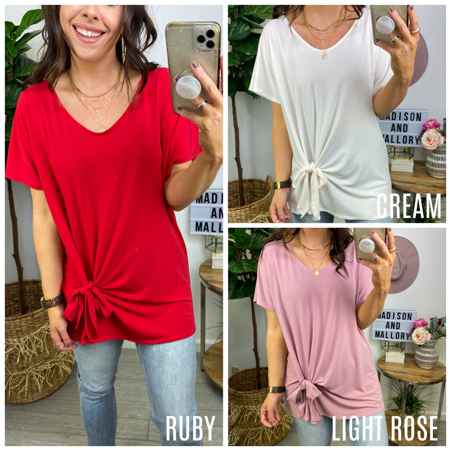  Picture Us Short Sleeve Tie Front Top - Madison and Mallory