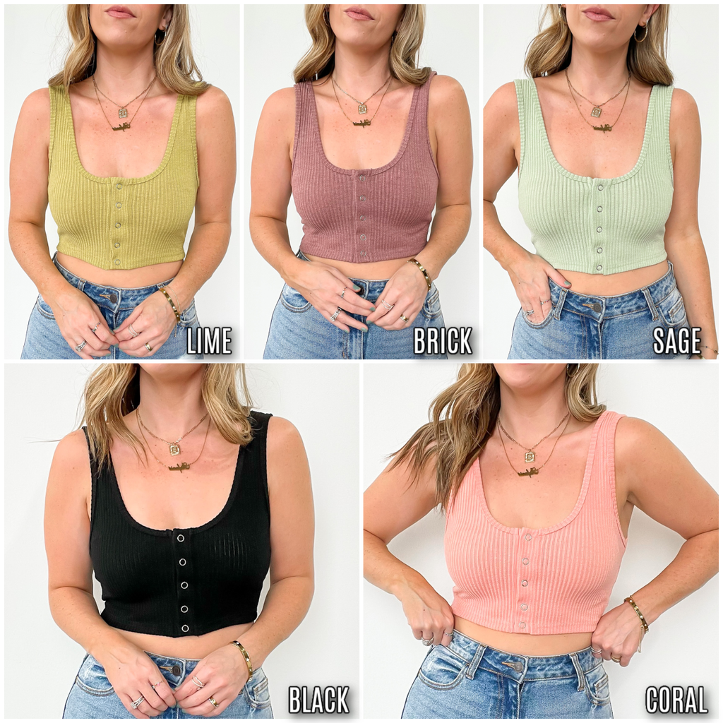 Play by the Rules Ribbed Snap Button Crop Tank - FINAL SALE - Madison and Mallory