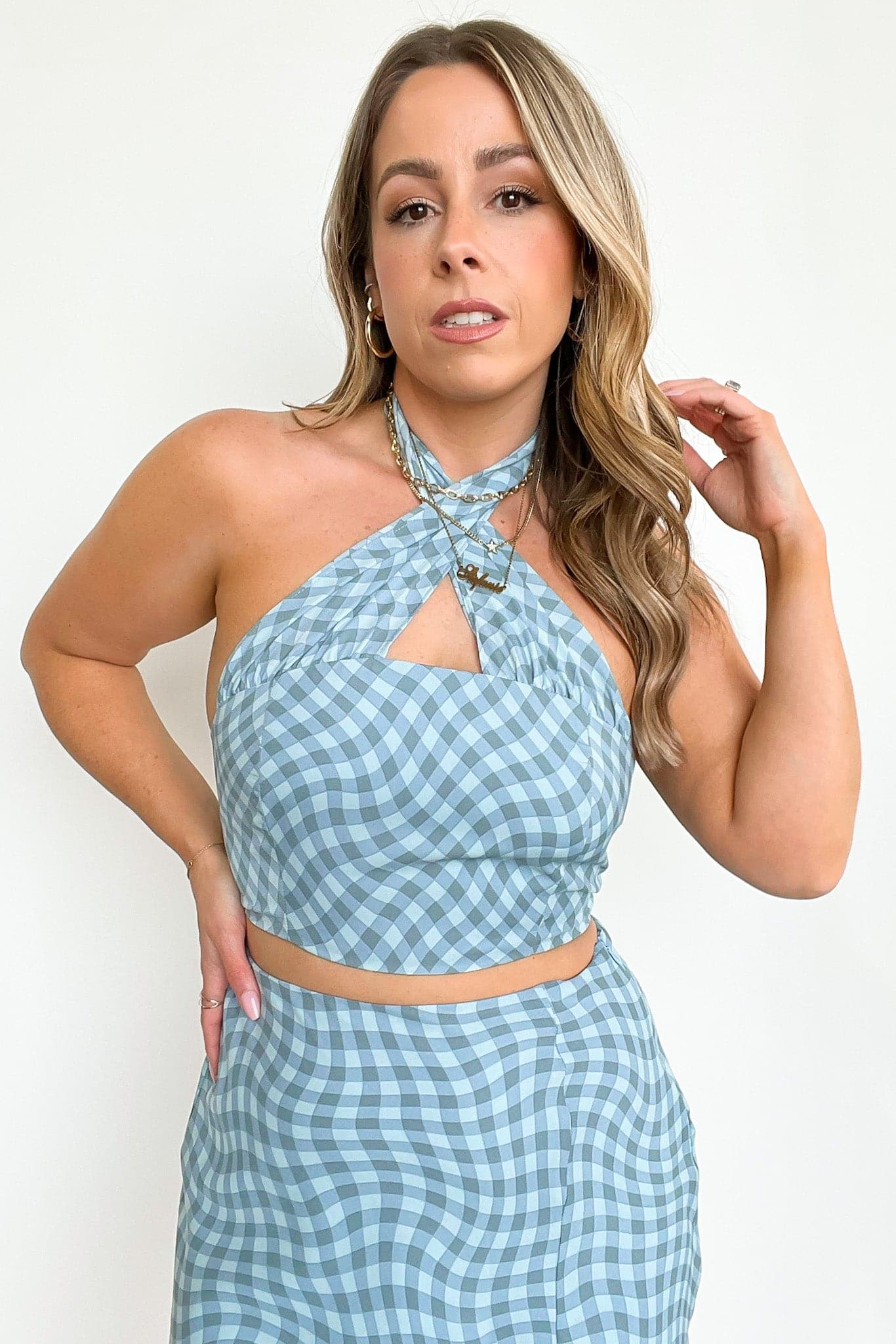  Point for Me Checkered Halter Crop Top - FINAL SALE - Madison and Mallory