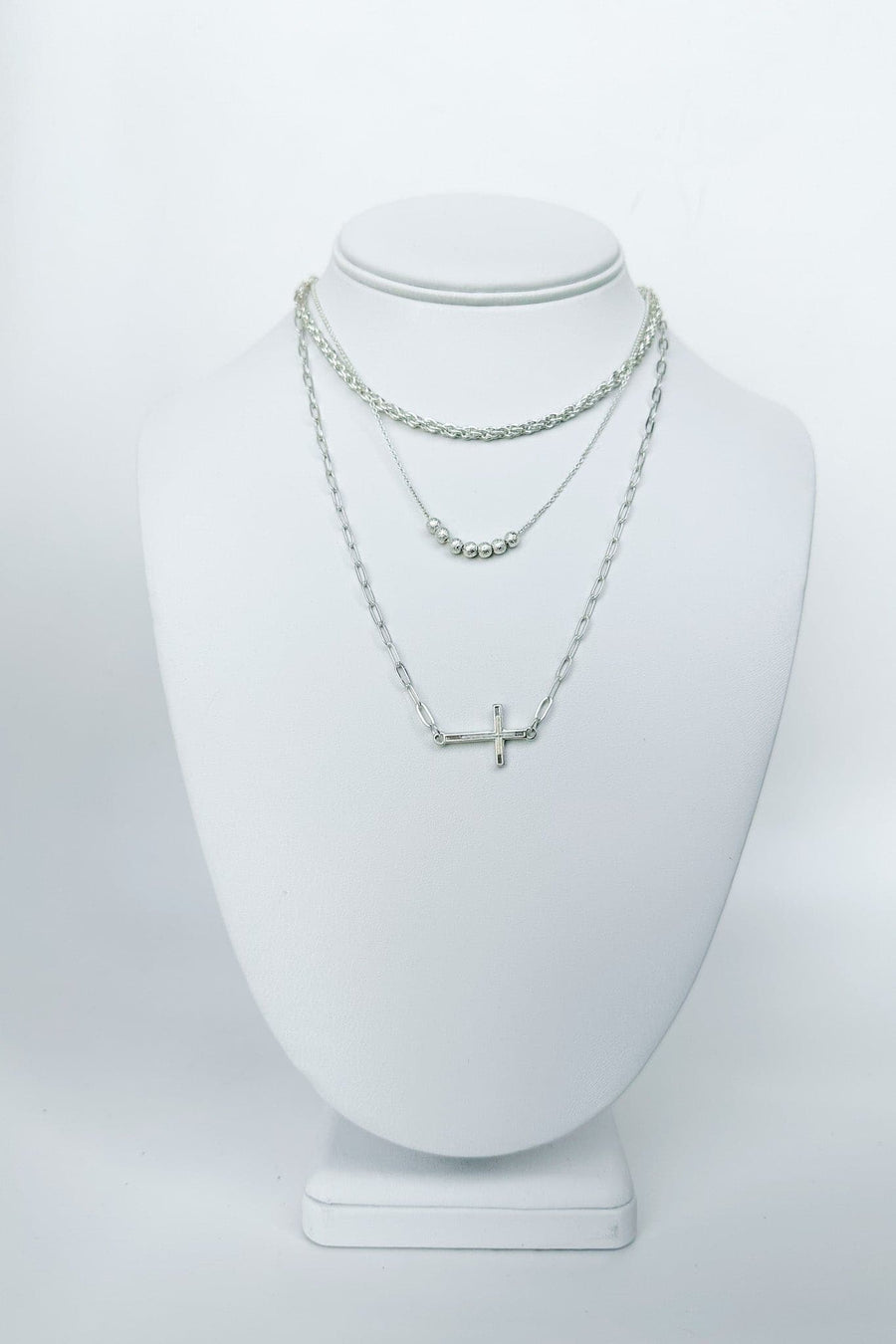 Silver Pomeline Cross Chain Layered Necklace - FINAL SALE - Madison and Mallory