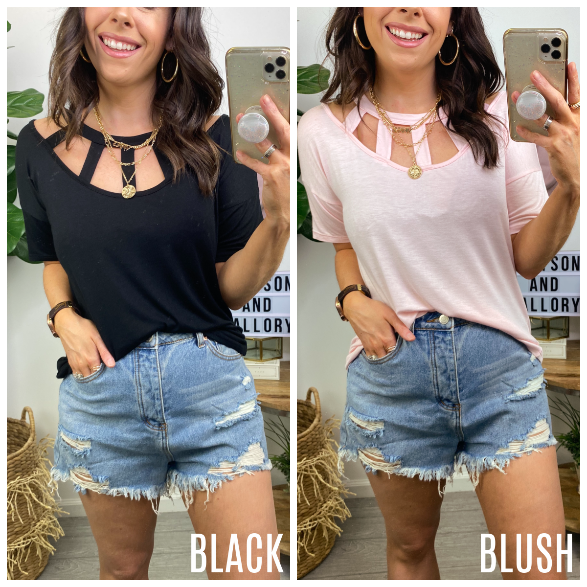  Predictions Cutout Front Short Sleeve Top - Madison and Mallory