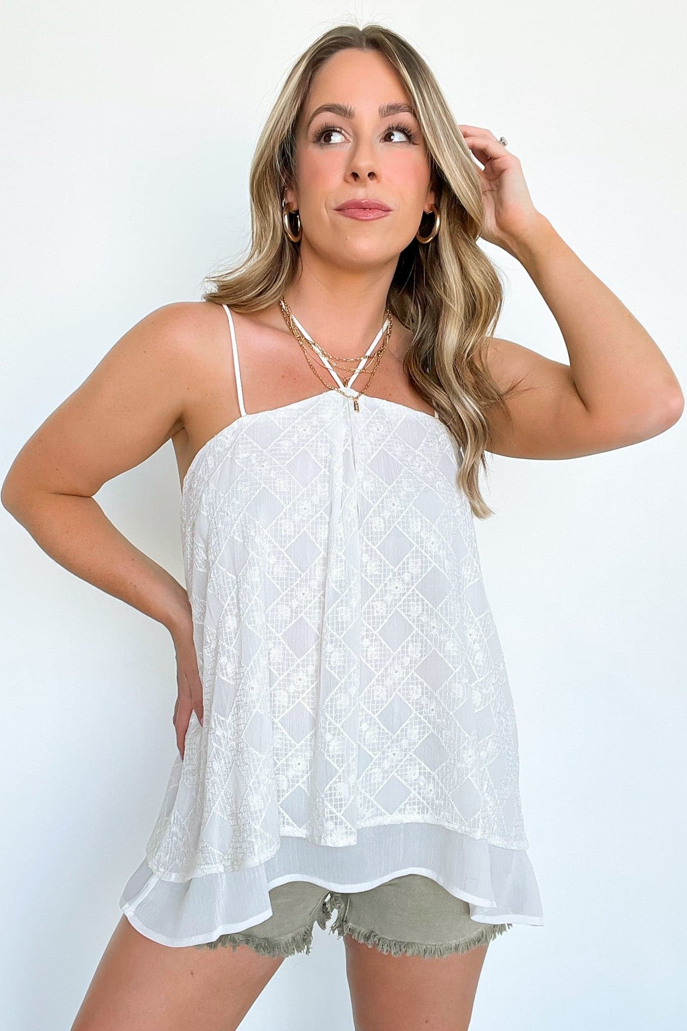 S / Off White Pretty Ideal Flowy Flounce Strappy Tank Top - FINAL SALE - Madison and Mallory