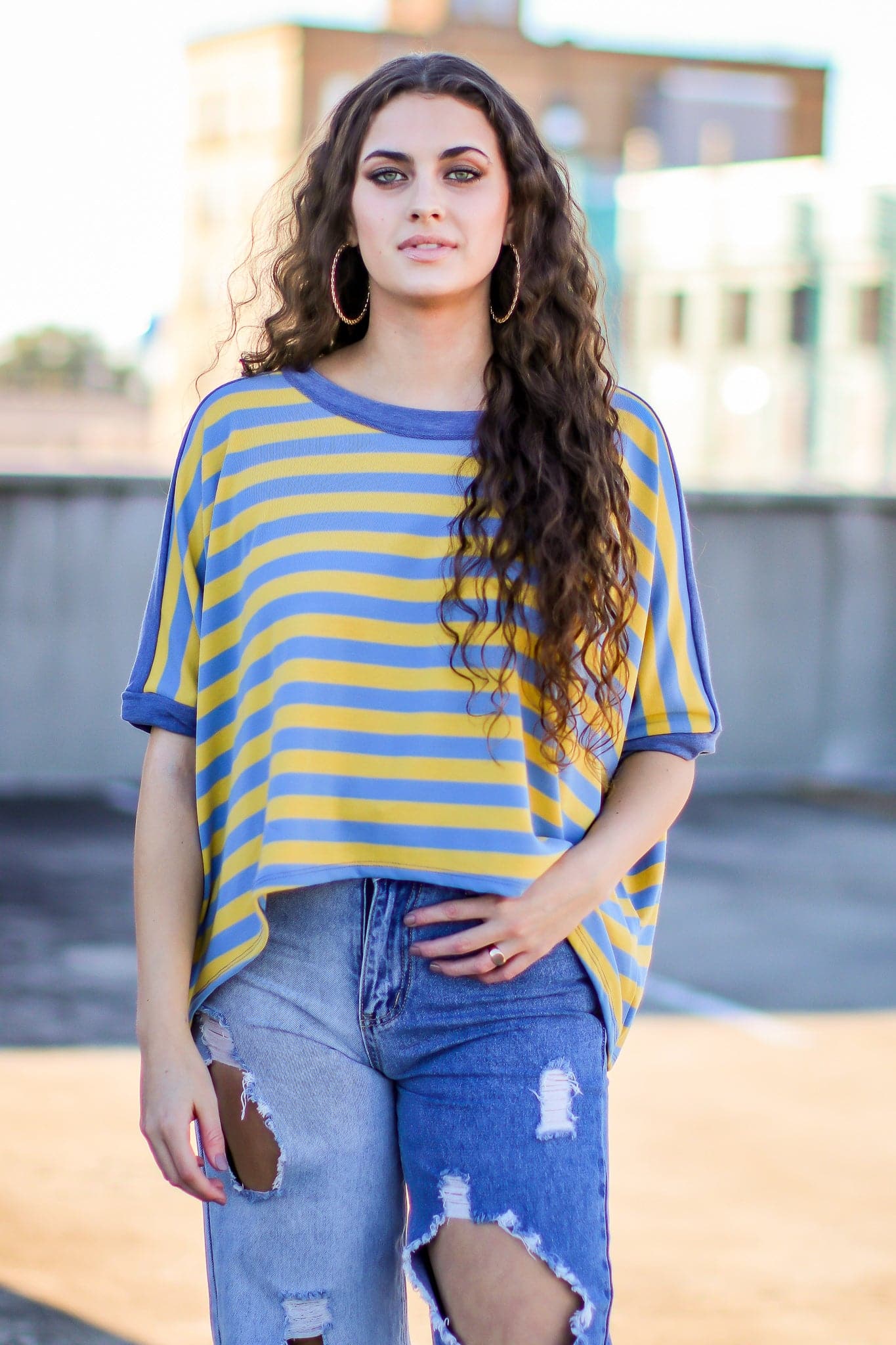 Blue/Mustard / S Pure Ambition Striped Dolman Sleeve Top - FINAL SALE - Madison and Mallory