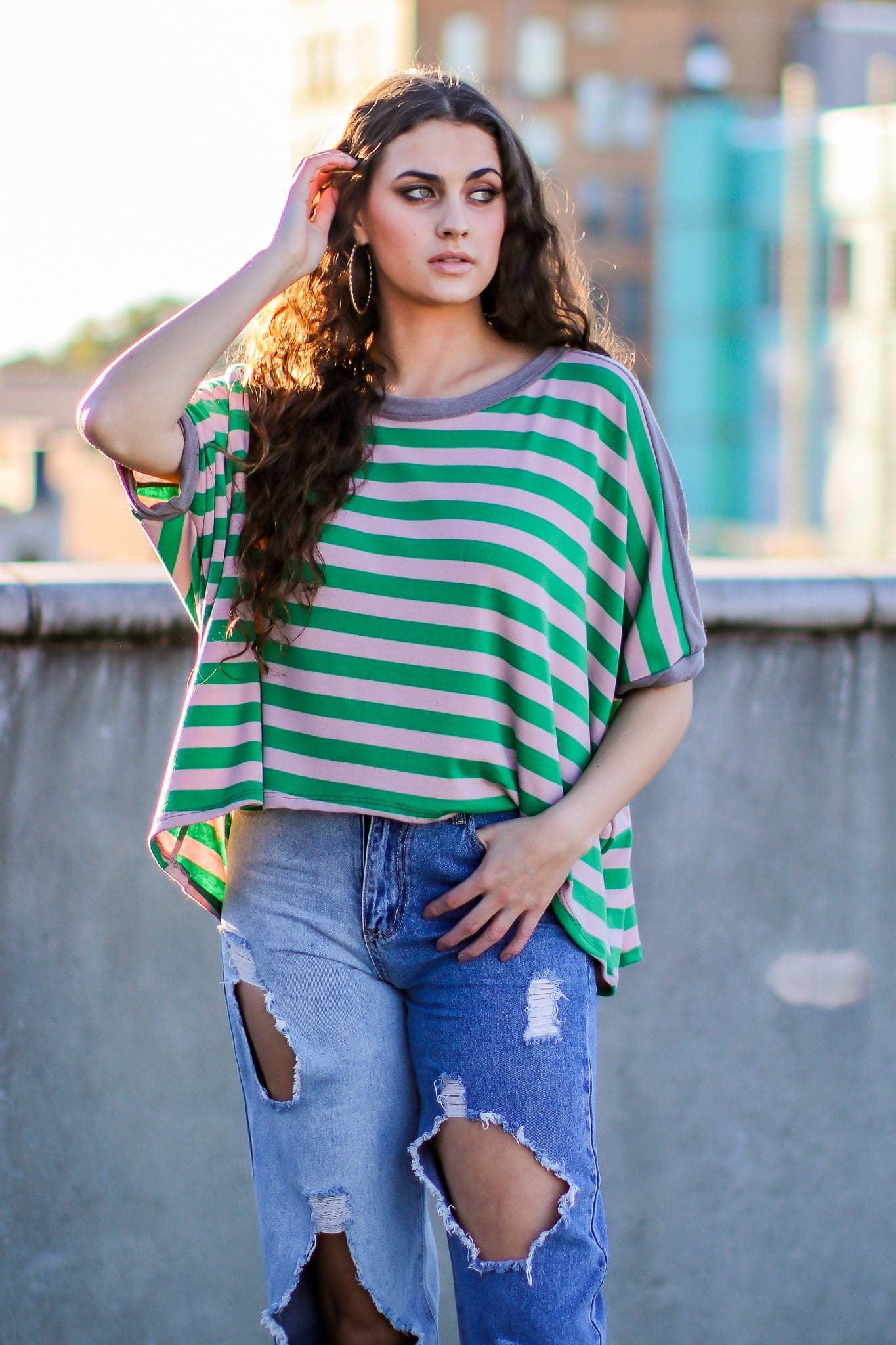 Mauve/Green / S Pure Ambition Striped Dolman Sleeve Top - FINAL SALE - Madison and Mallory