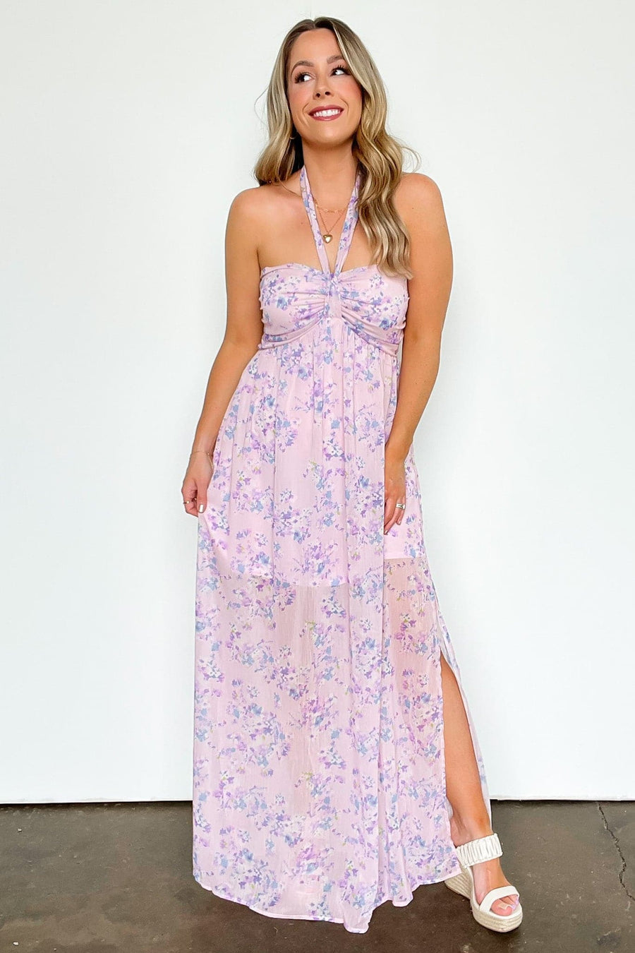 S / Blush Pursuing Passion Halter Floral Maxi Dress - FINAL SALE - Madison and Mallory