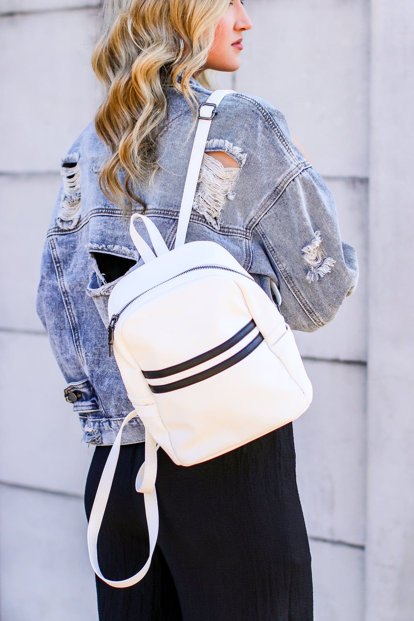 White Race Is On Striped Backpack - FINAL SALE - Madison and Mallory