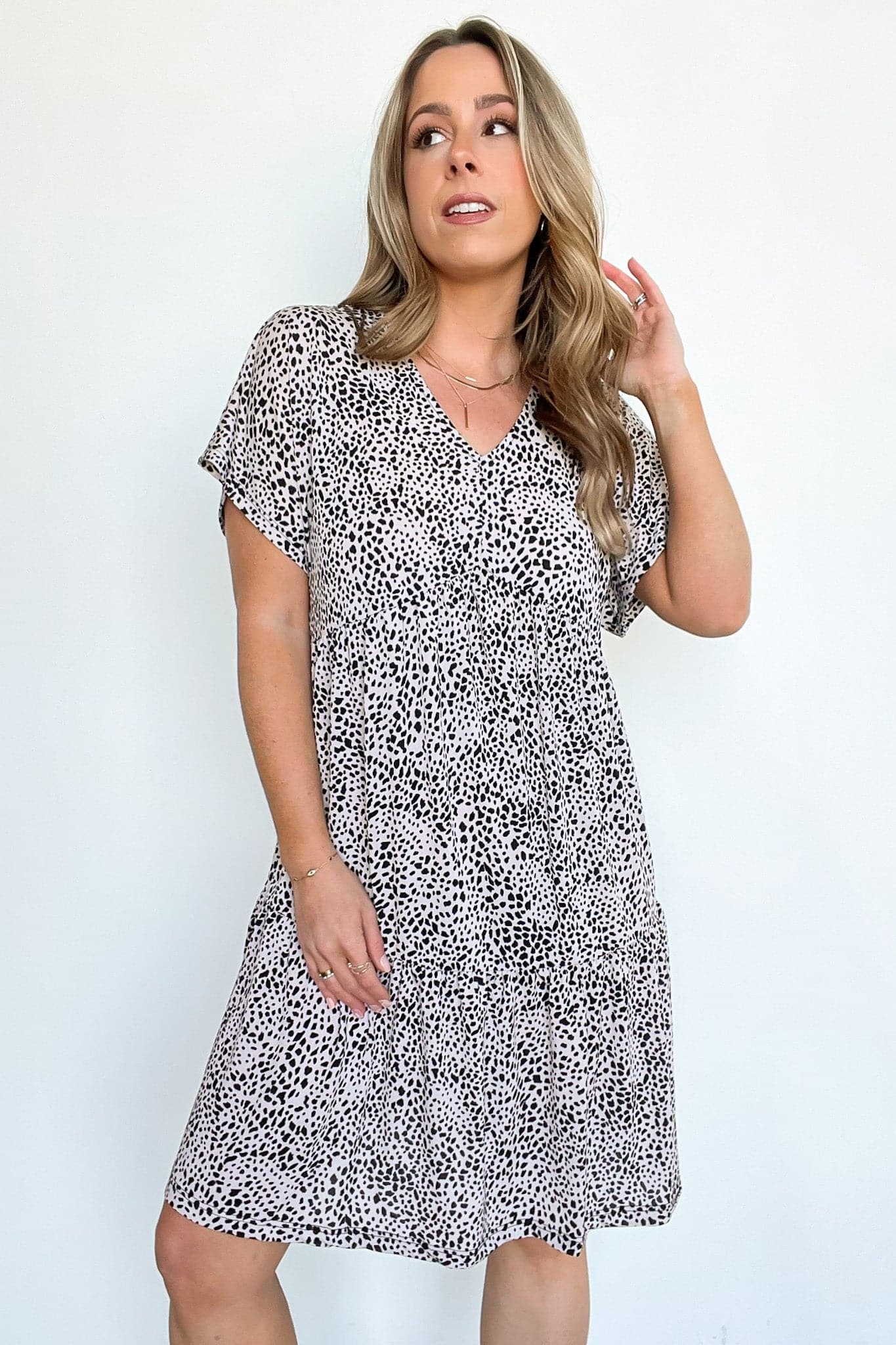 S / Cream Rakita V-Neck Animal Print Tiered Dress - FINAL SALE - Madison and Mallory