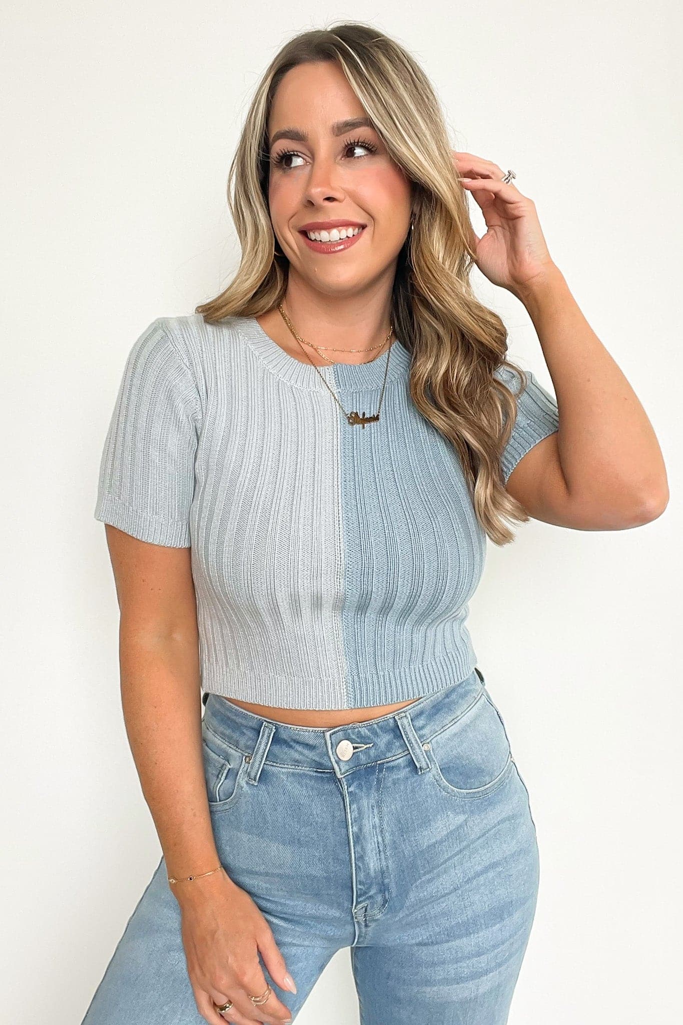  Raquela Short Sleeve Color Block Knit Top - FINAL SALE - Madison and Mallory