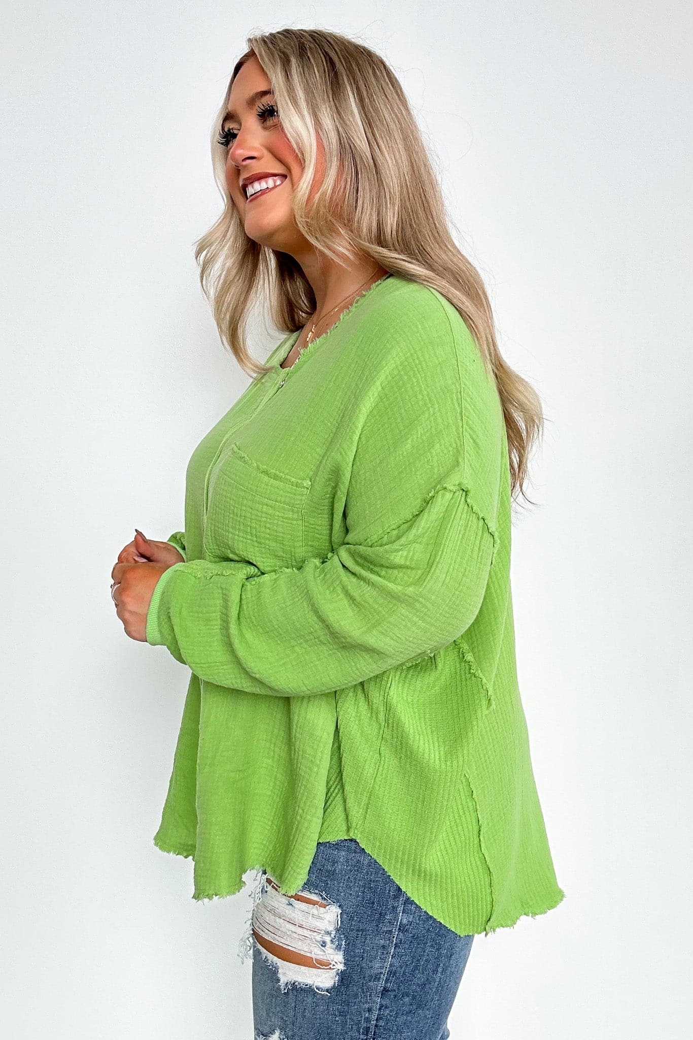  Rayssa Flowy Raw Edge Henley Top - FINAL SALE - Madison and Mallory