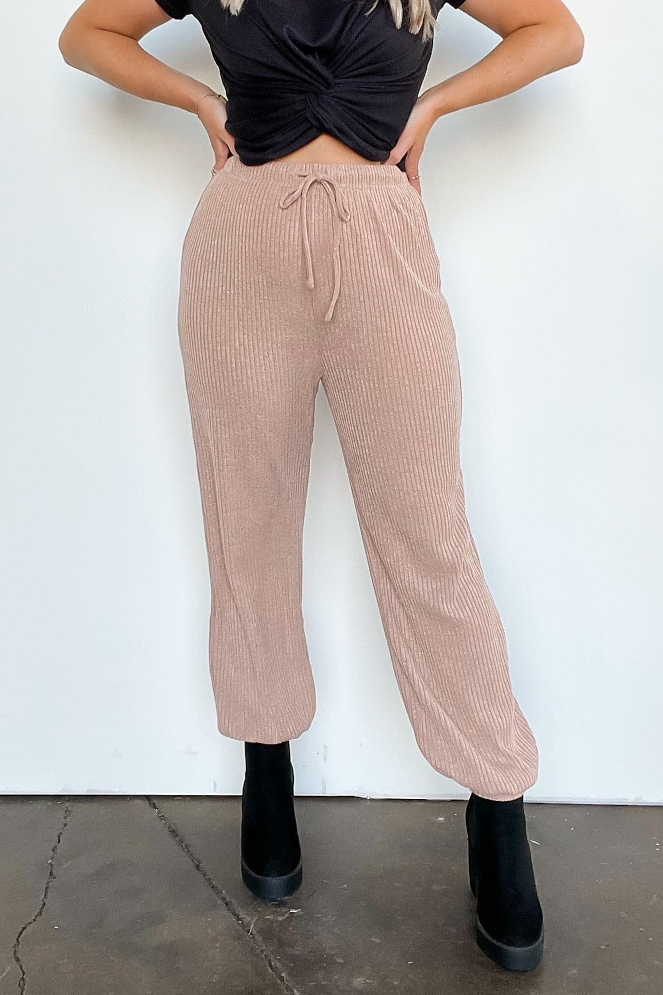 Taupe / S Real Quick Ribbed Drawstring Joggers - FINAL SALE - Madison and Mallory