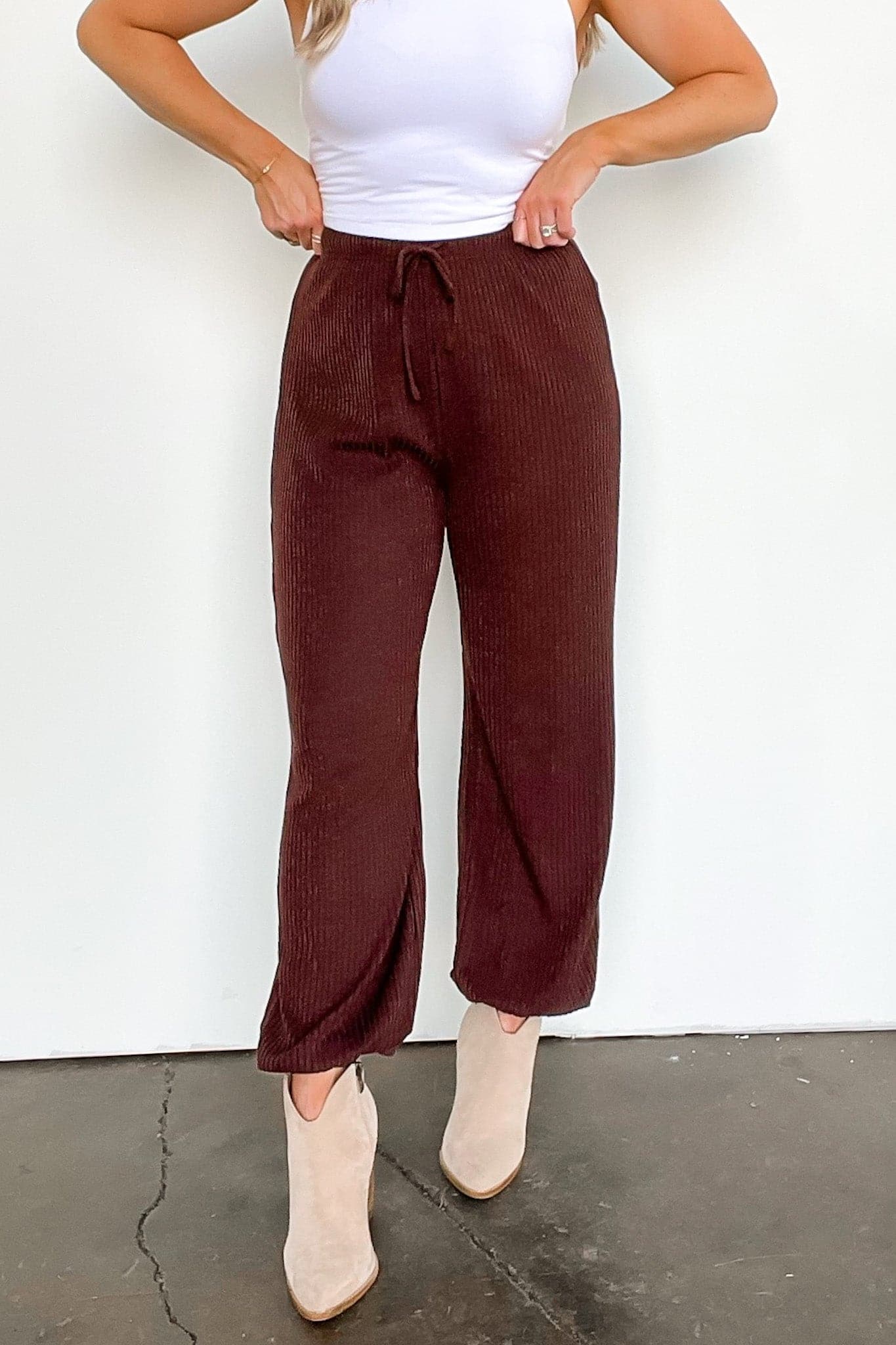Brown / S Real Quick Ribbed Drawstring Joggers - FINAL SALE - Madison and Mallory