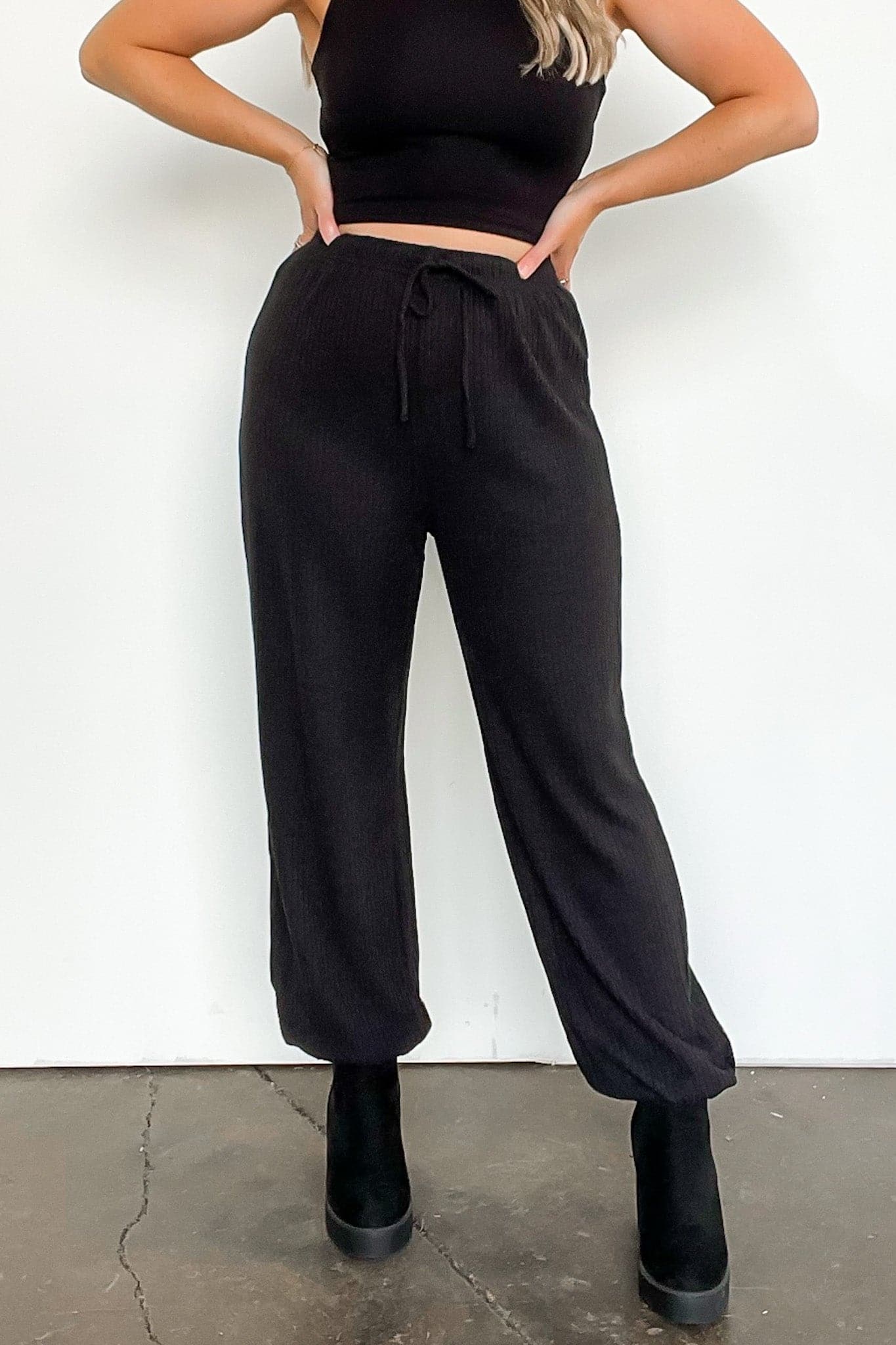 Black / S Real Quick Ribbed Drawstring Joggers - FINAL SALE - Madison and Mallory