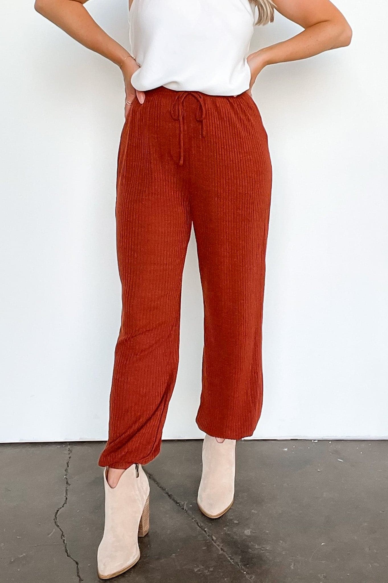 Rust / S Real Quick Ribbed Drawstring Joggers - FINAL SALE - Madison and Mallory