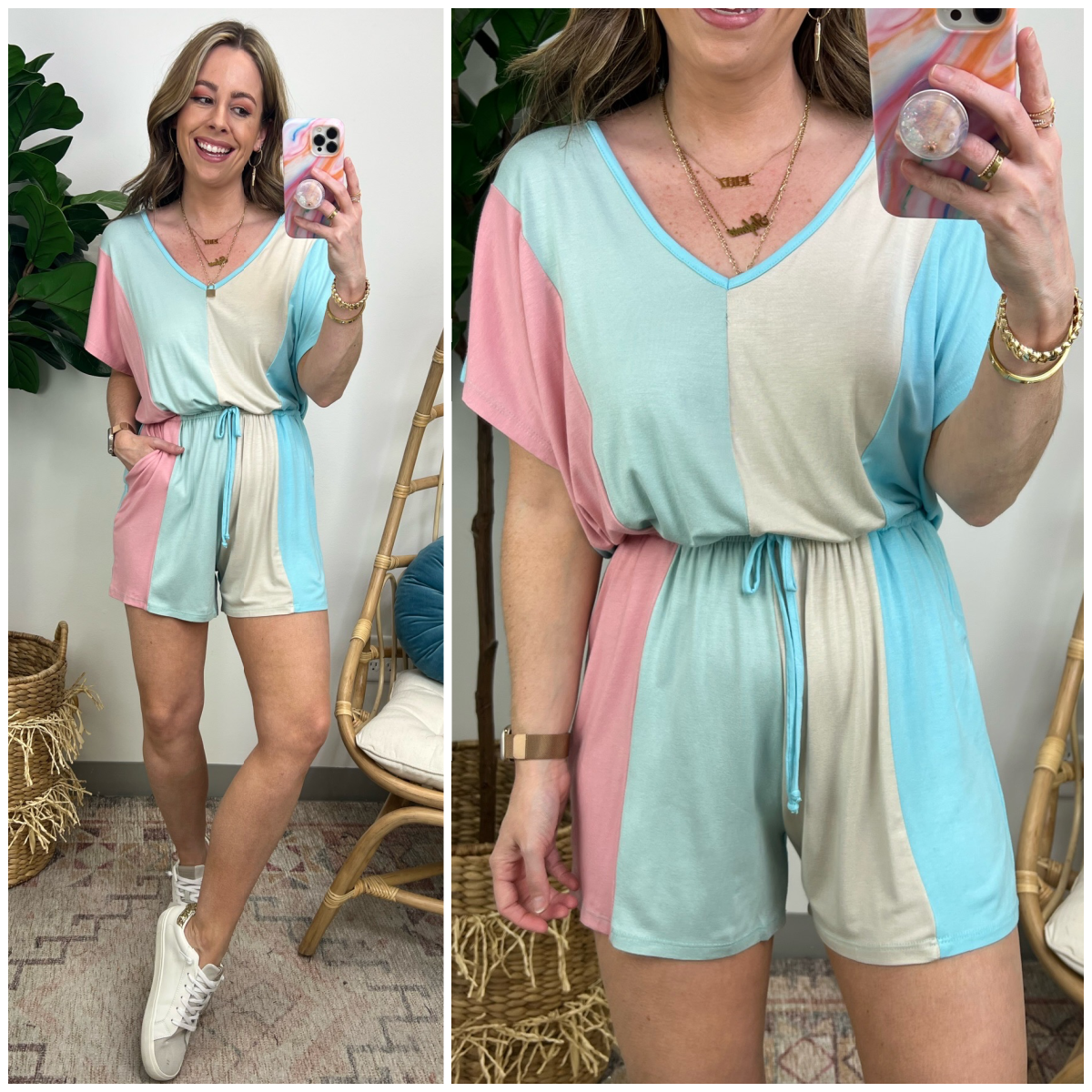  Realized Passion Color Block Short Sleeve Romper - Madison and Mallory