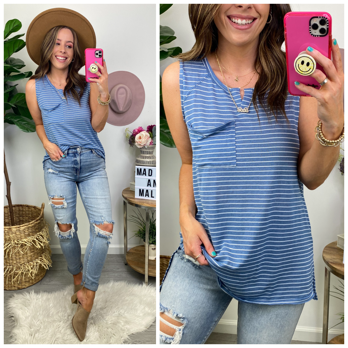 Ricci Striped Pocket Tank Top - FINAL SALE - Madison and Mallory