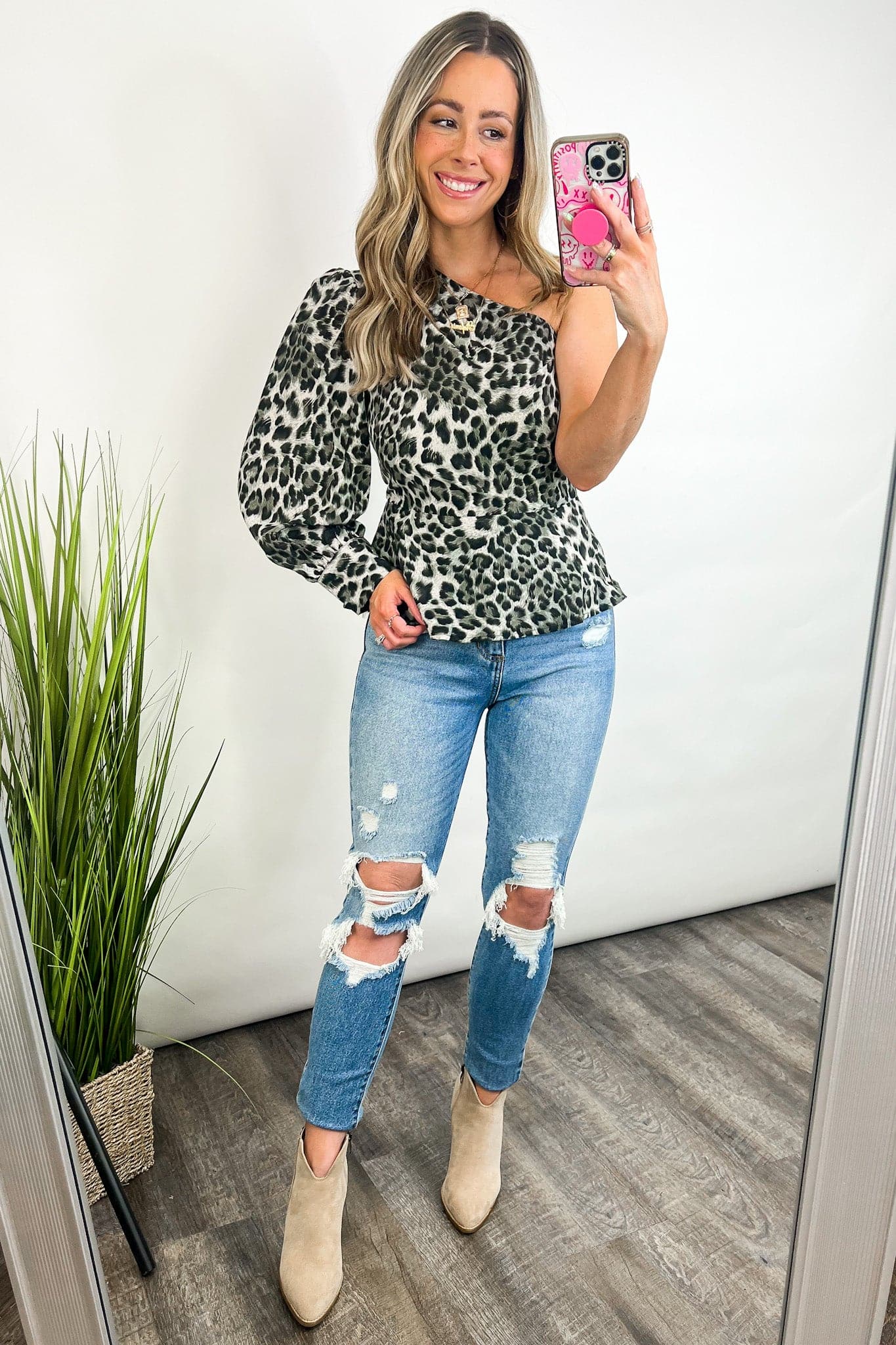 One shoulder animal print top new arrivals