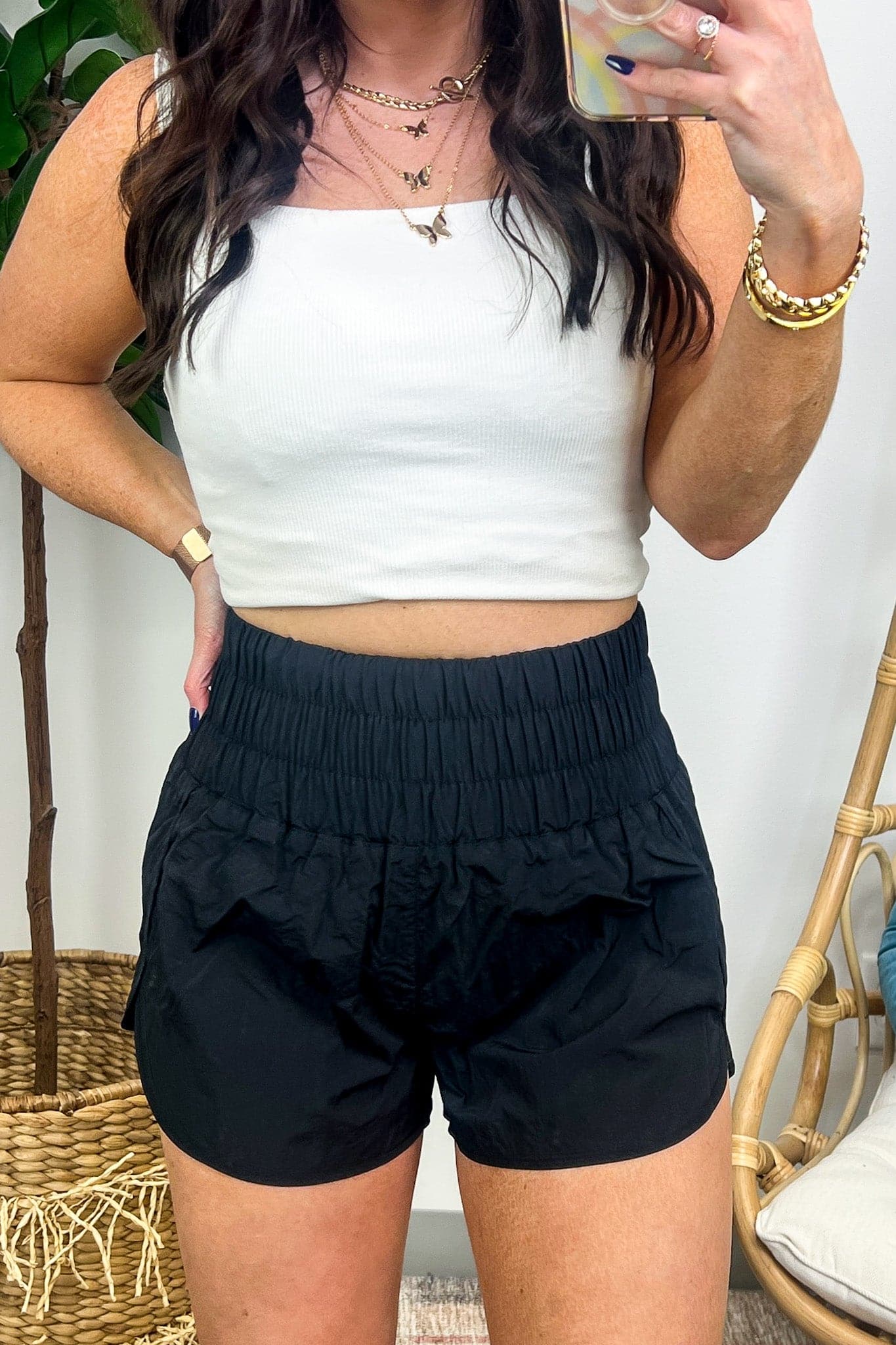 Black / S Running Errands High Waist Smocked Waist Shorts - BACK IN STOCK - Madison and Mallory
