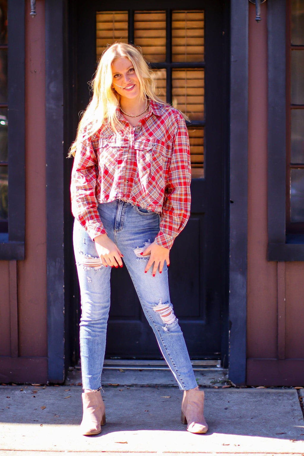 Ryane Button Down Raw Edge Flannel Top - FINAL SALE - Madison and Mallory