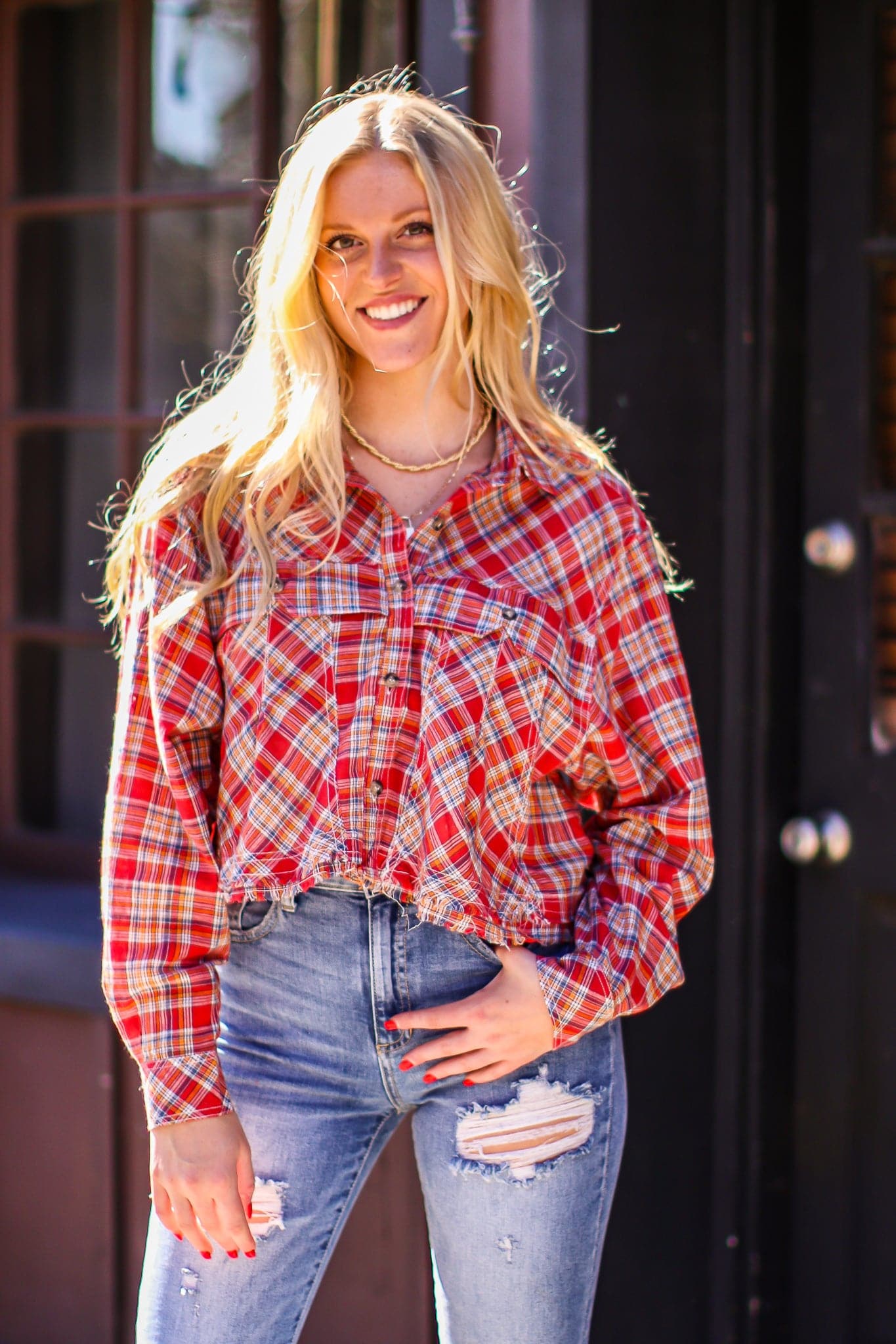  Ryane Button Down Raw Edge Flannel Top - FINAL SALE - Madison and Mallory