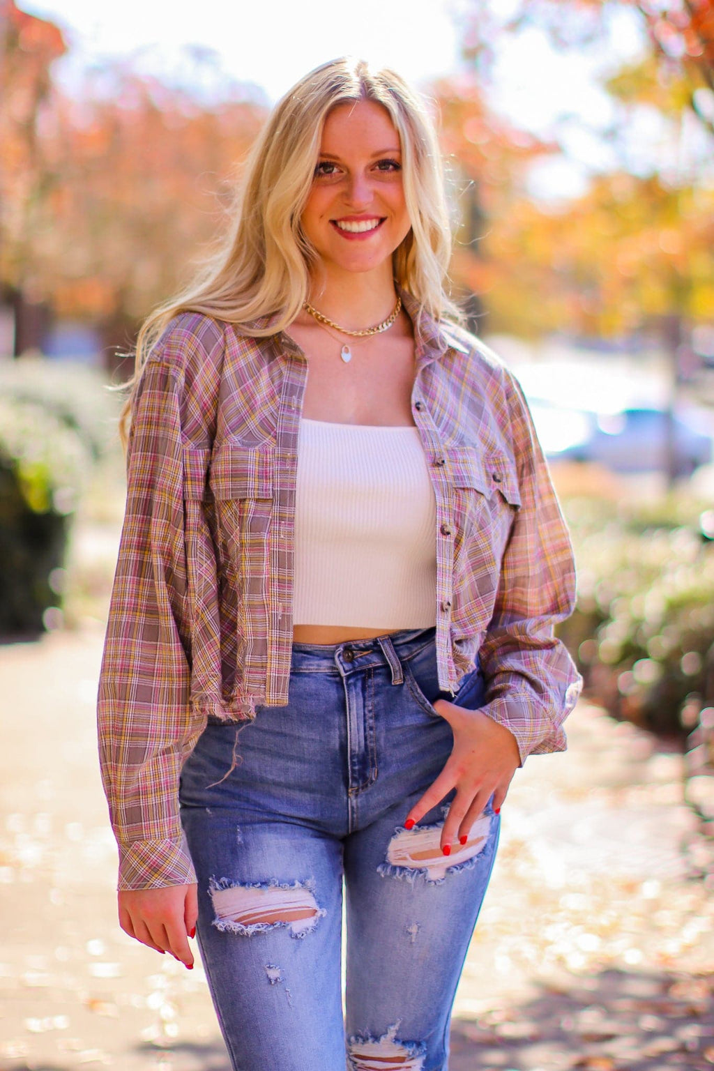  Ryane Button Down Raw Edge Flannel Top - FINAL SALE - Madison and Mallory