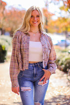  Ryane Button Down Raw Edge Flannel Top - FINAL SALE - Madison and Mallory