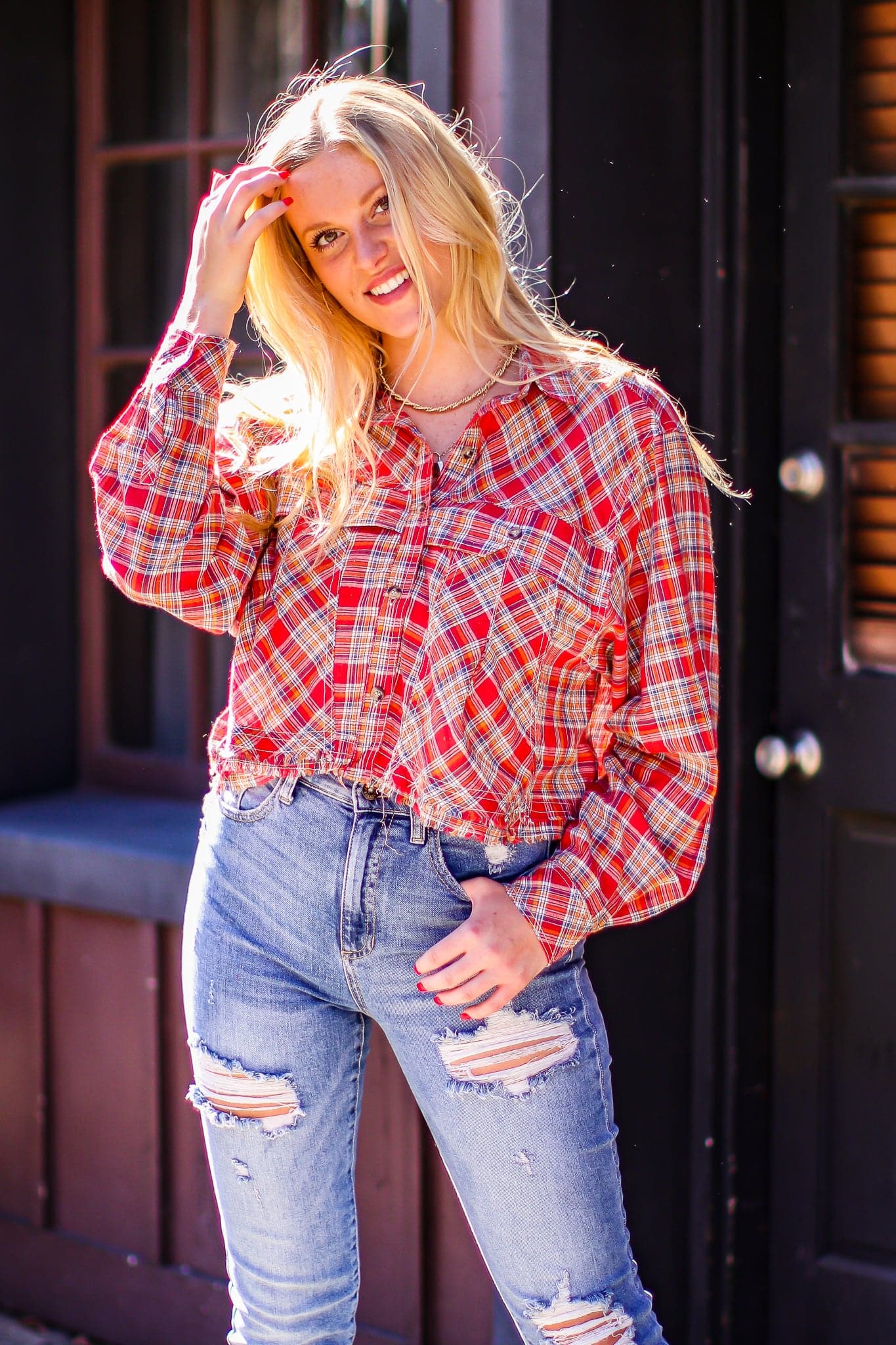  Ryane Button Down Raw Edge Flannel Top - FINAL SALE - Madison and Mallory