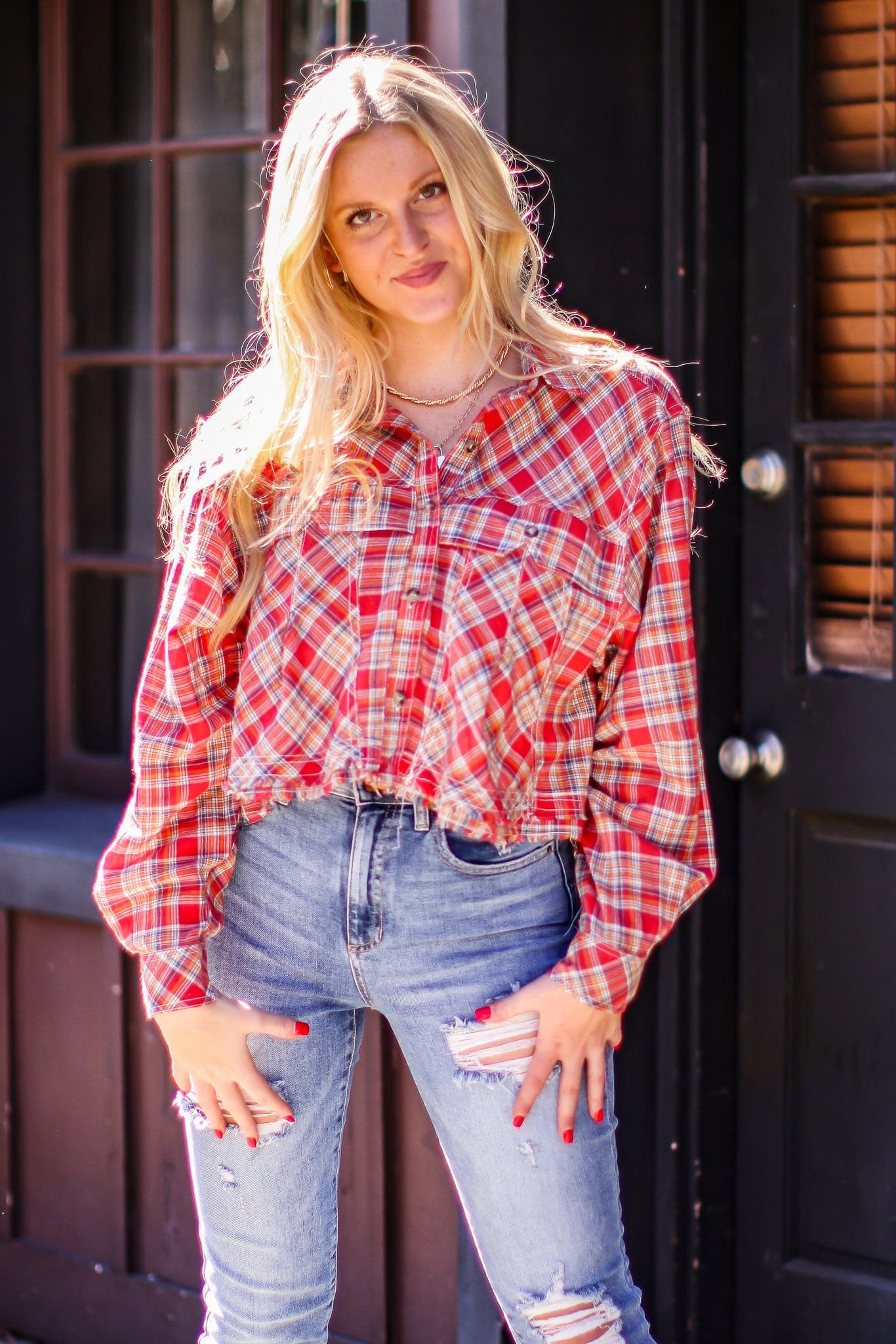  Ryane Button Down Raw Edge Flannel Top - FINAL SALE - Madison and Mallory
