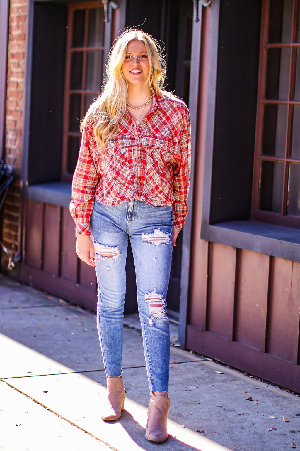  Ryane Button Down Raw Edge Flannel Top - FINAL SALE - Madison and Mallory