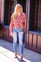  Ryane Button Down Raw Edge Flannel Top - FINAL SALE - Madison and Mallory