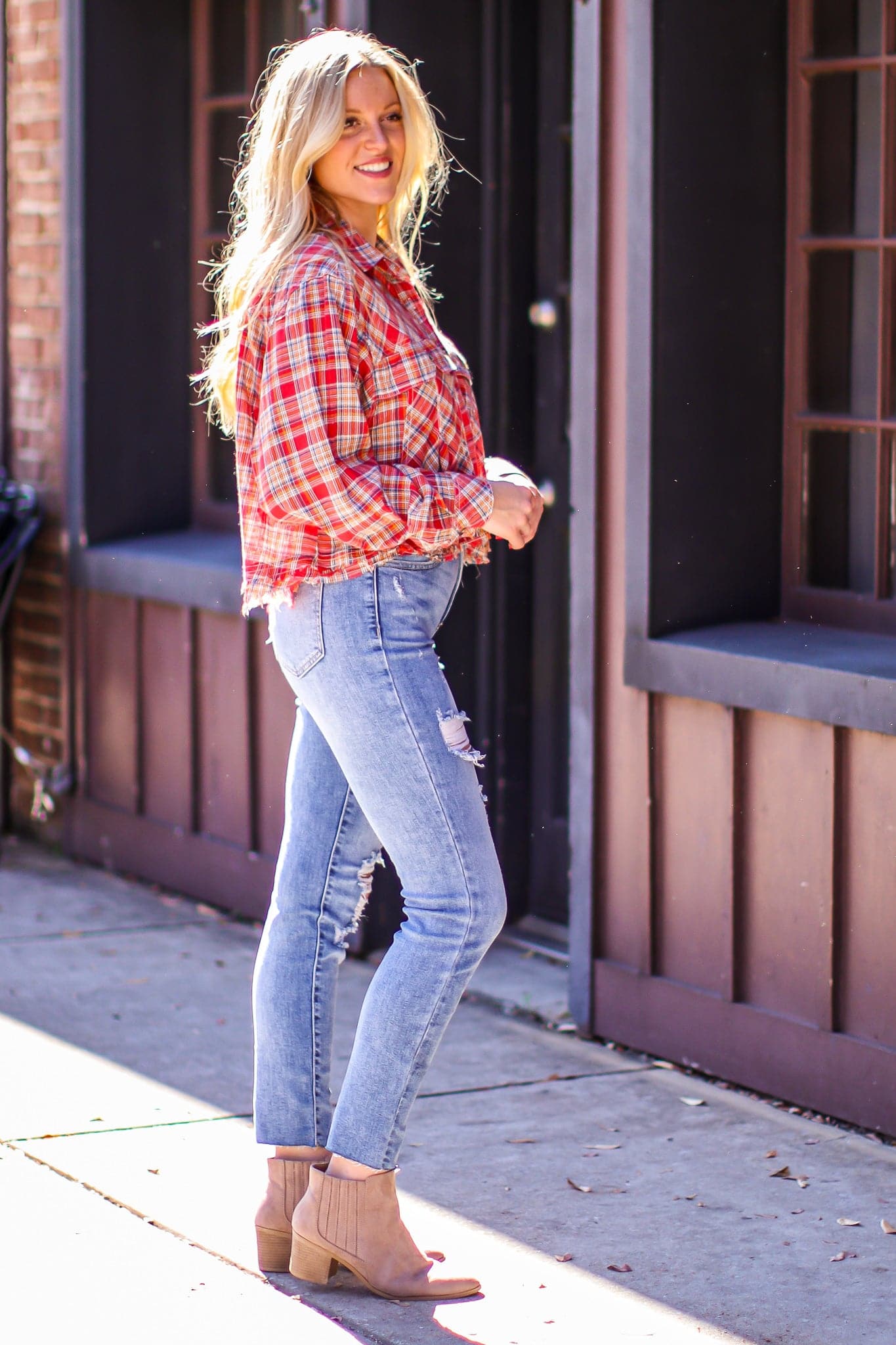  Ryane Button Down Raw Edge Flannel Top - FINAL SALE - Madison and Mallory