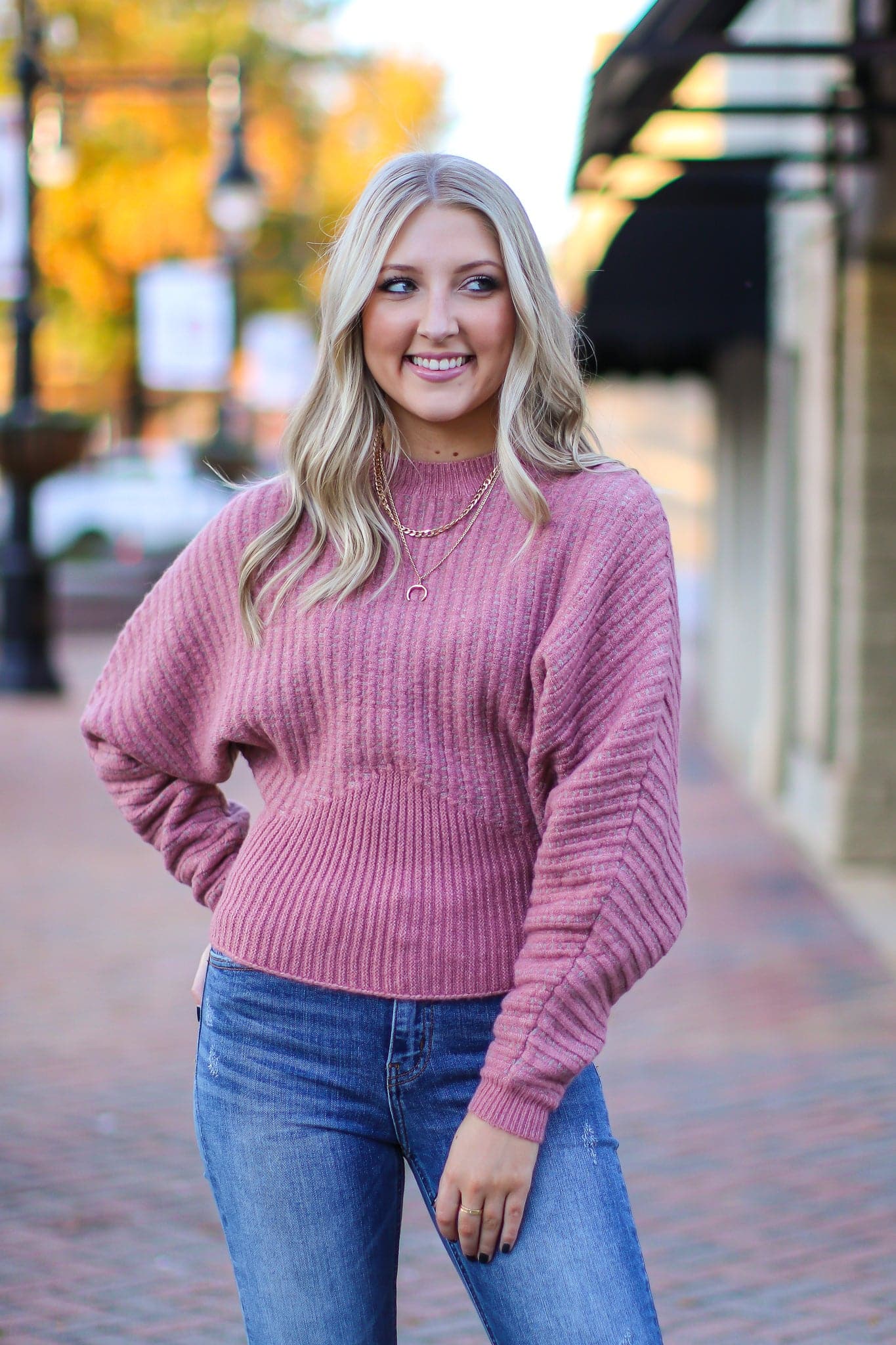 Rose / S Saffron Mock Neck Ribbed Knit Pullover - FINAL SALE - Madison and Mallory