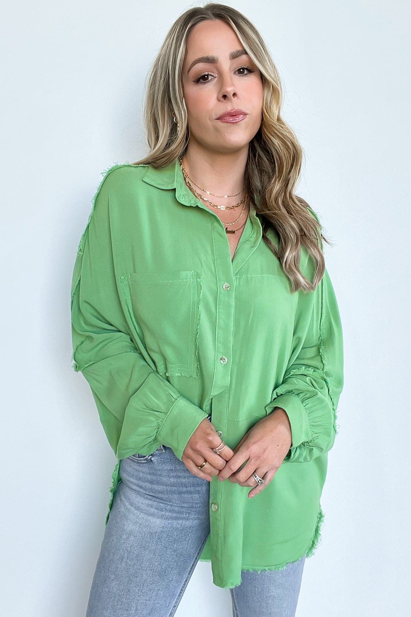 Sage Green / S Santa Monica Oversized Button Down Top - BACK IN STOCK - Madison and Mallory