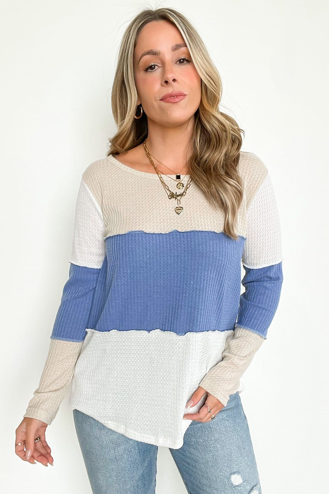  Sarabeth Color Block Waffle Knit Top - FINAL SALE - Madison and Mallory
