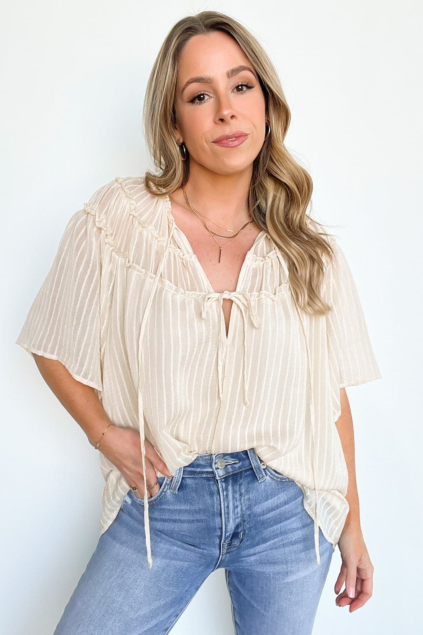 S / Cream Say it Again Tie Front Top - FINAL SALE - Madison and Mallory