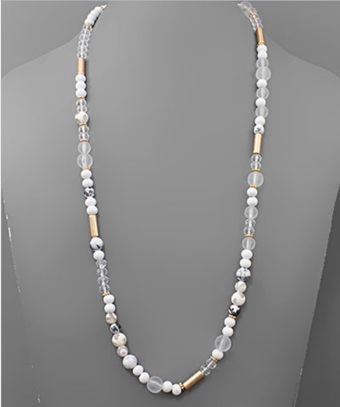 White Salidah Long Beaded Necklace - FINAL SALE - Madison and Mallory