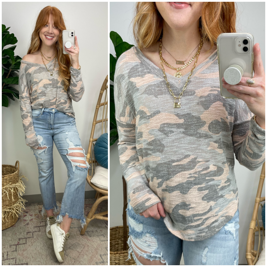  Seek Me Out Burnout Camo Long Sleeve Top - Madison and Mallory