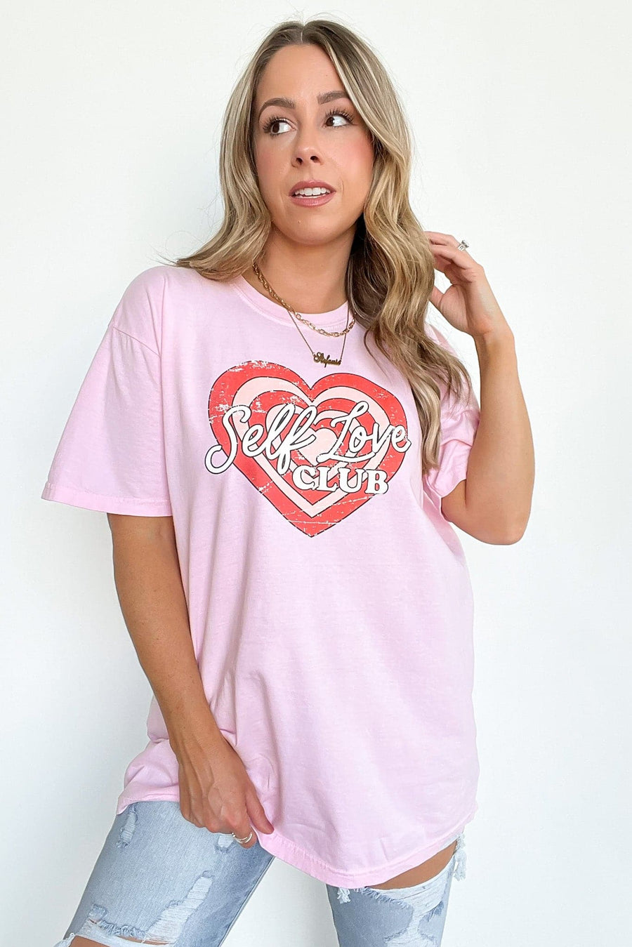S / Pink Self Love Club Vintage Relaxed Graphic Tee | CURVE - Madison and Mallory