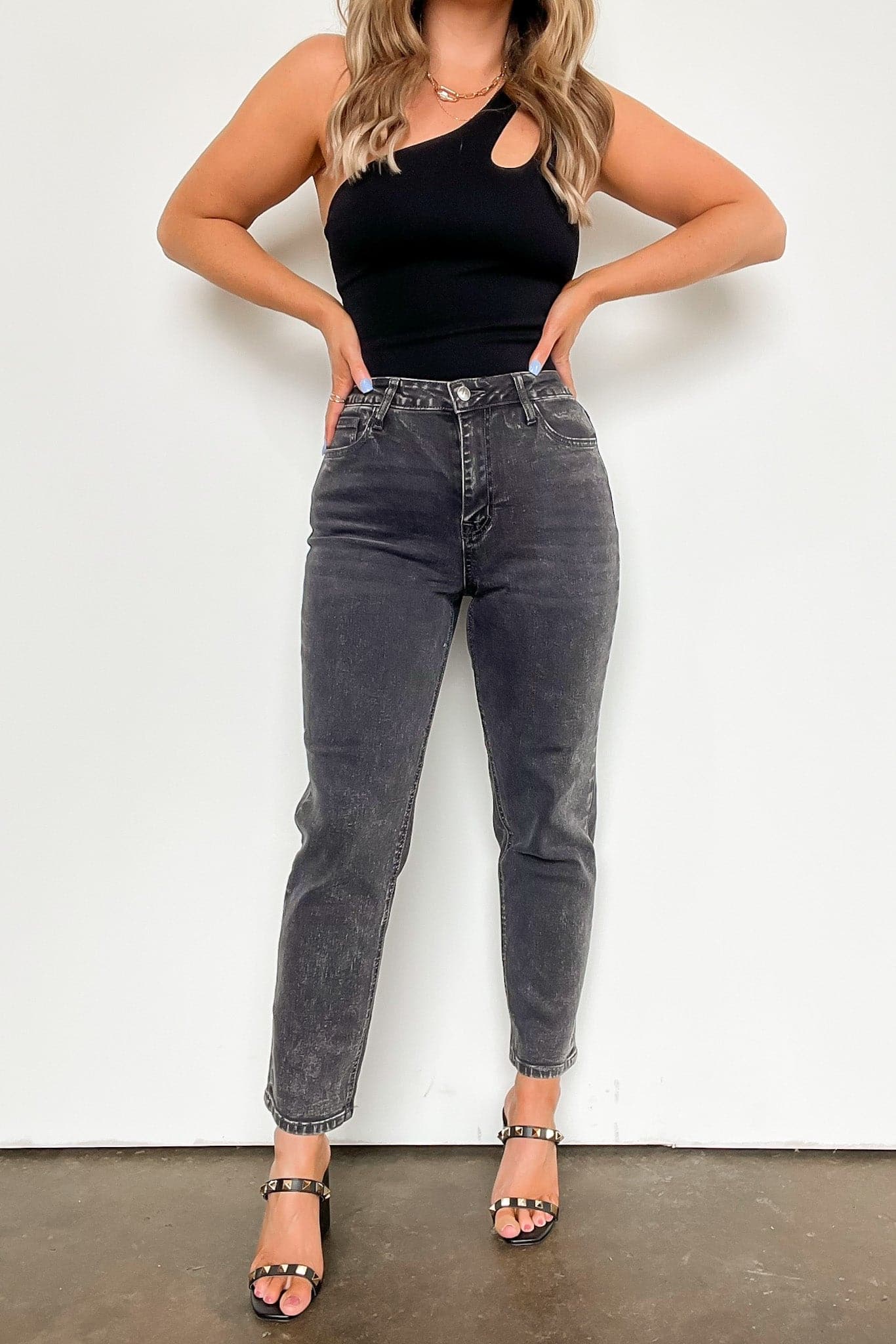 1 / Black Shaynna High Waist Washed Straight Leg Jeans - BACK IN STOCK - Madison and Mallory
