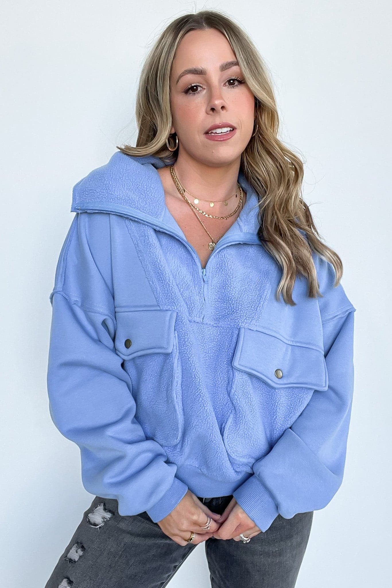 Ocean / S Sherlynn Slouchy Pocket Pullover - Madison and Mallory