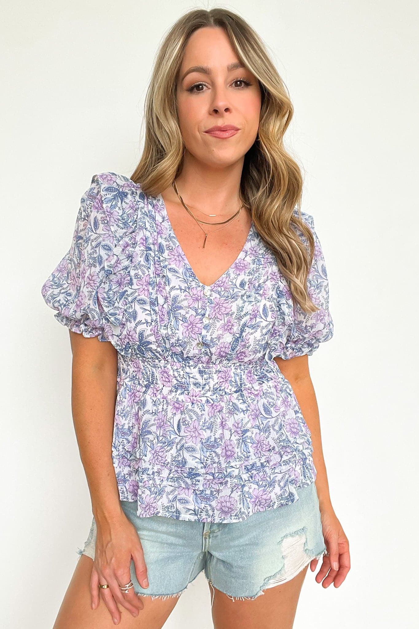  Sherrie Floral Pleated Smocked Waist Top - FINAL SALE - Madison and Mallory