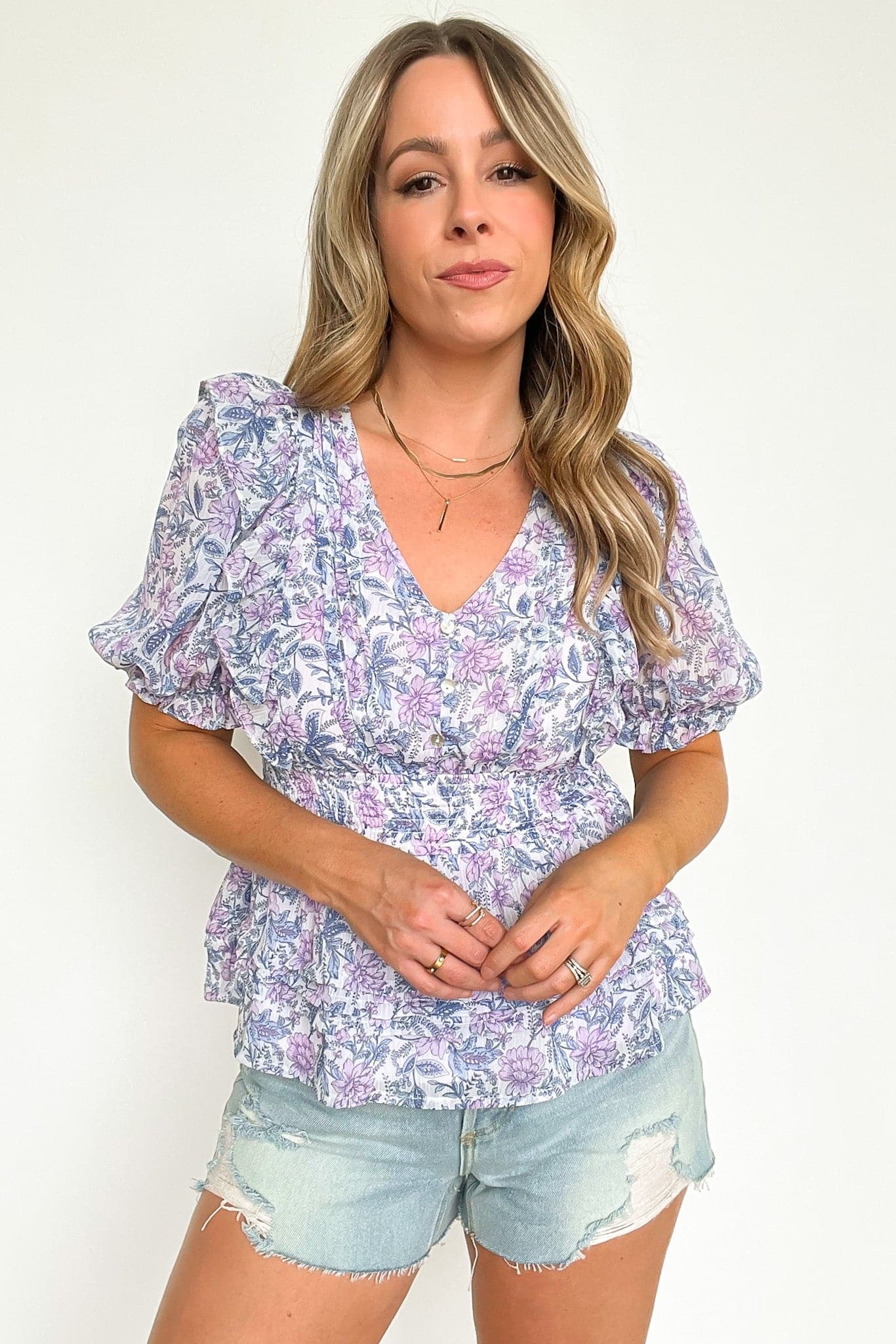  Sherrie Floral Pleated Smocked Waist Top - FINAL SALE - Madison and Mallory
