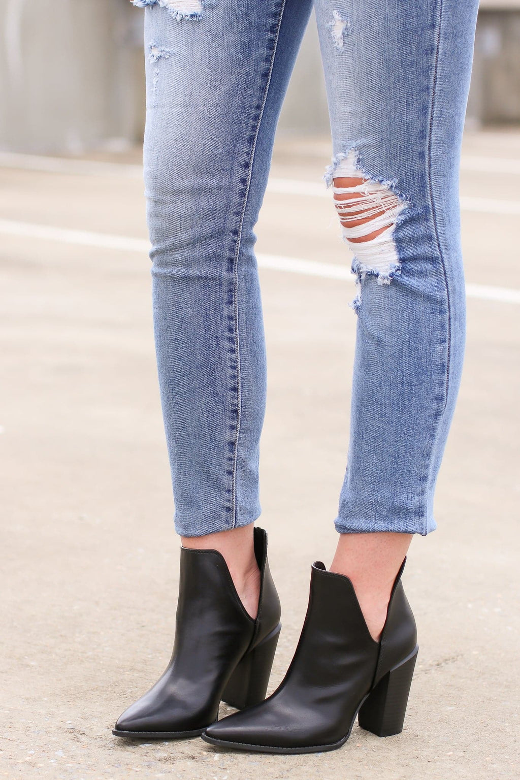 Black / 5.5 Sieara Side Cutout Heeled Bootie - FINAL SALE - Madison and Mallory