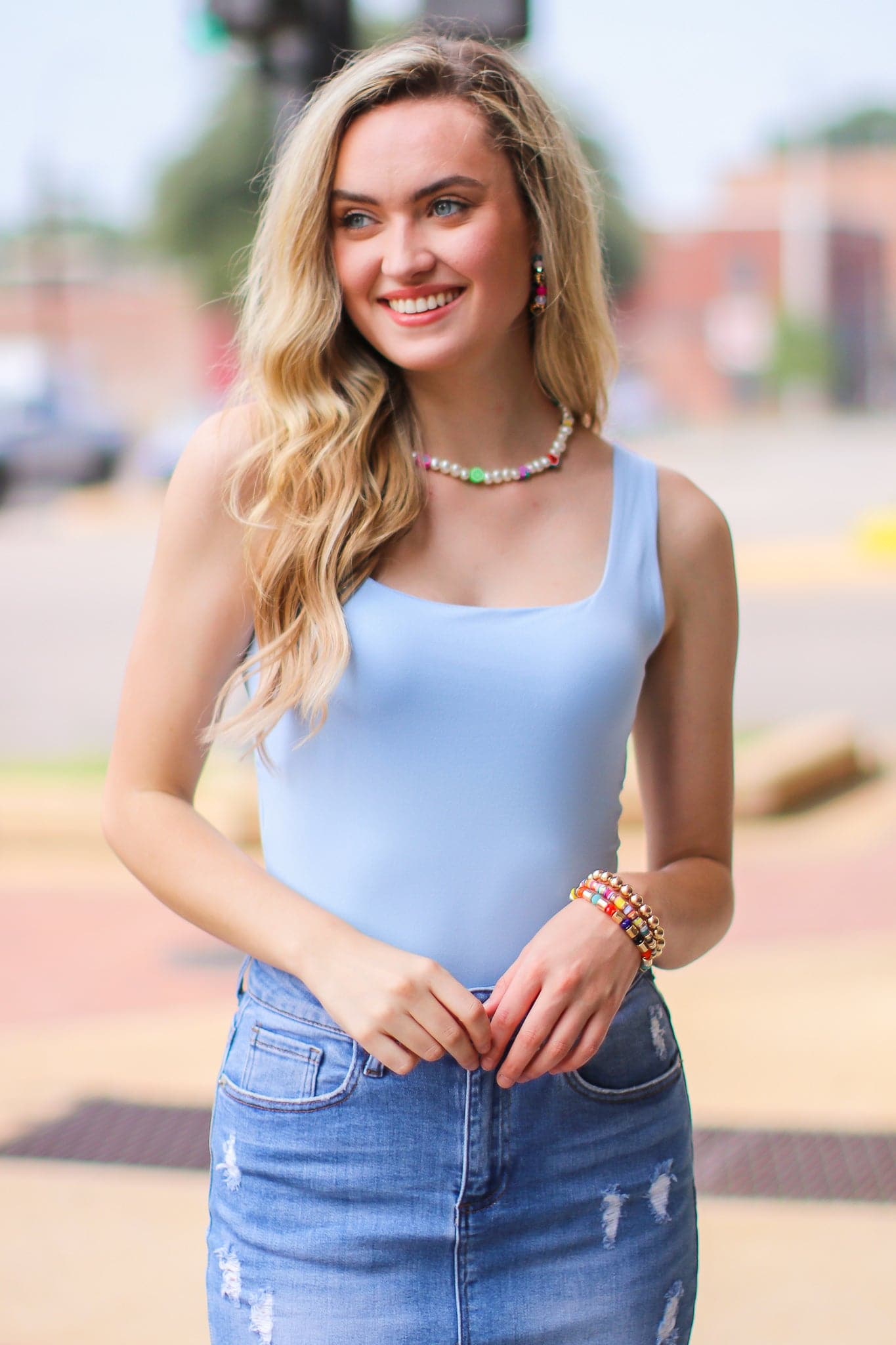 Light Blue / S Sightsee Square Neck Bodysuit - FINAL SALE - Madison and Mallory