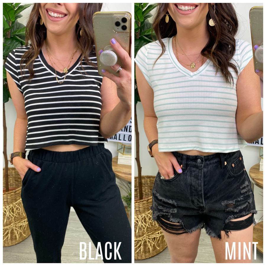 Skip the Line Striped V-Neck Crop Top - Madison and Mallory