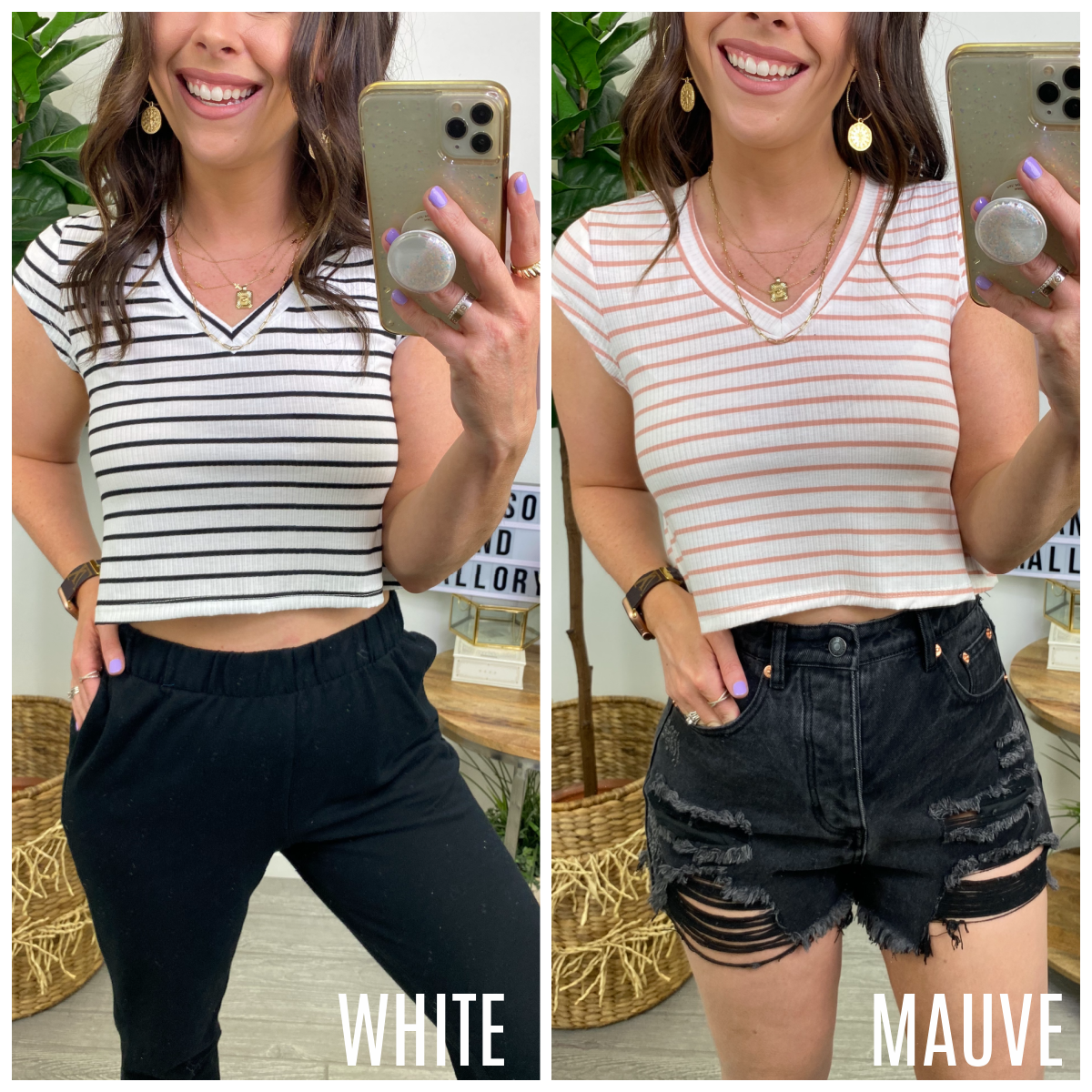  Skip the Line Striped V-Neck Crop Top - FINAL SALE - Madison and Mallory