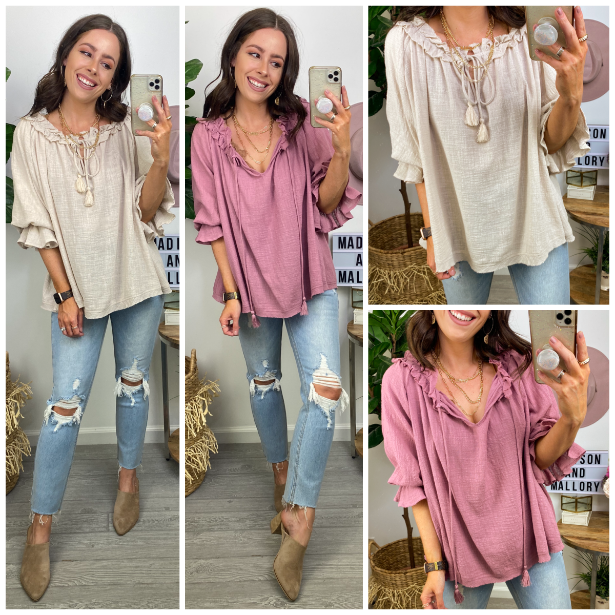  So Lovely Ruffle Tie Neck Top - Madison and Mallory