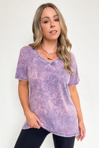  Soliel Acid Wash V-Neck Relaxed Fit Top - BACK IN STOCK - Madison and Mallory