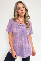  Soliel Acid Wash V-Neck Relaxed Fit Top - BACK IN STOCK - Madison and Mallory