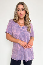 Light Navy / S Soliel Acid Wash V-Neck Relaxed Fit Top - BACK IN STOCK - Madison and Mallory