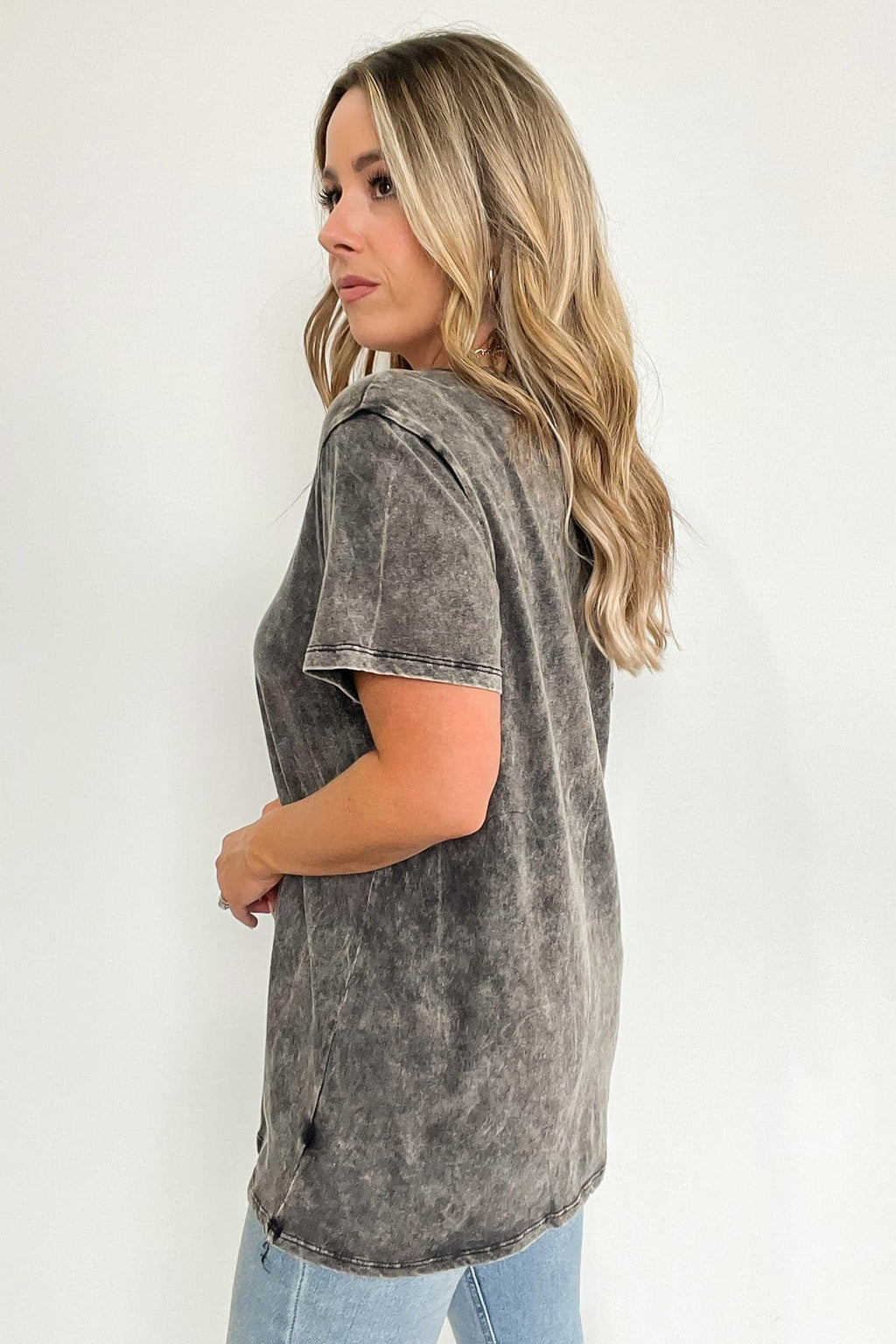 Soleil Acid Wash V-Neck Relaxed Fit Top - BACK IN STOCK - Madison and Mallory